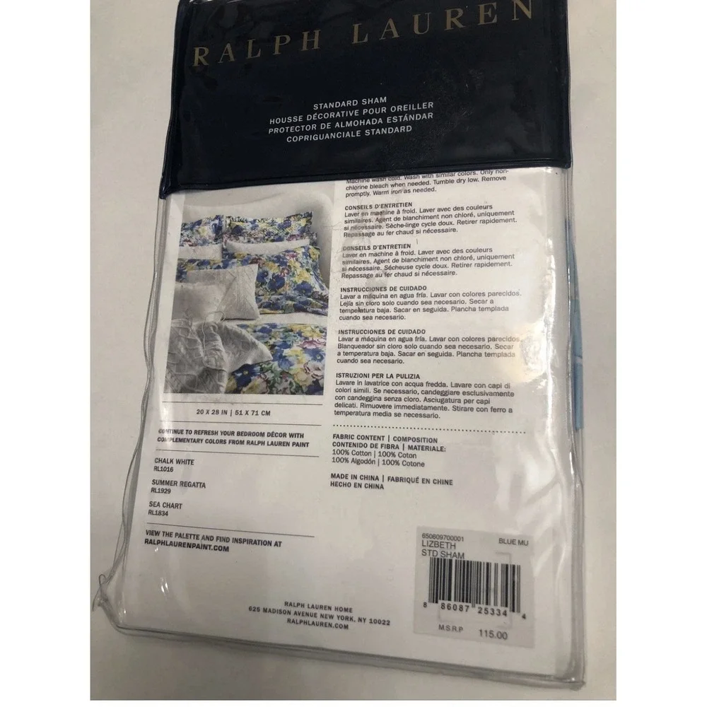 Ralph Lauren Pillow Standard Sham Lizbeth Summer Regatta 100% Cotton Boho Cottag